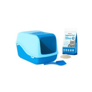 מבצע -שירותים סגורים לחתול עם גג נפתח + שק חול מתגבש 10 ליטר + כף