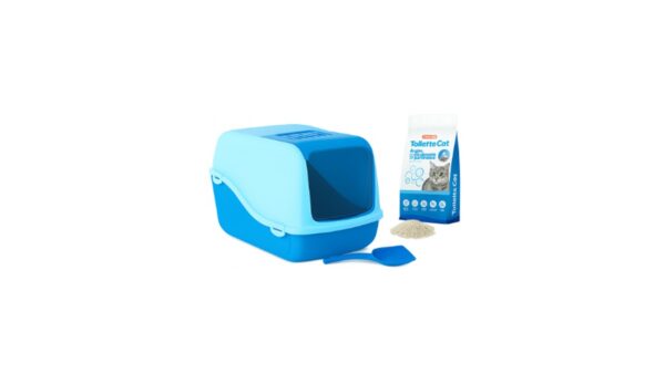 מבצע -שירותים סגורים לחתול עם גג נפתח + שק חול מתגבש 10 ליטר + כף