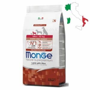 מונג', מזון יבש לגורים מגזע קטן בטעם כבש ואורז 2.5 ק"ג - Monge, Mini Puppy & Junior Lamb with Rice