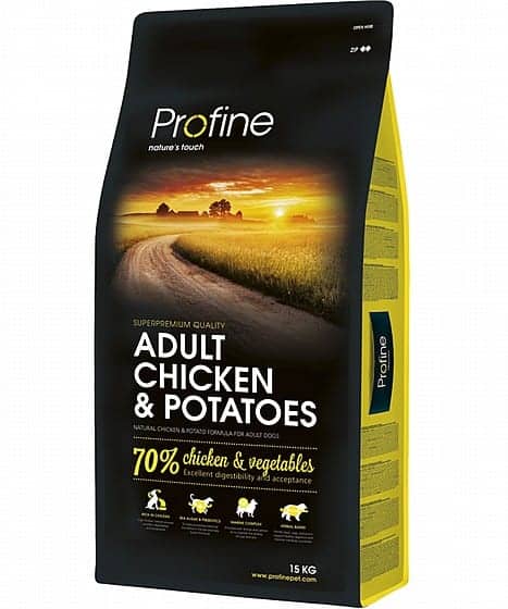פרופיין, בשר עוף ותפוחי אדמה לכלבים בוגרים מכל הגזעים מגיע במשקלים: 3 ק"ג או 15 ק"ג