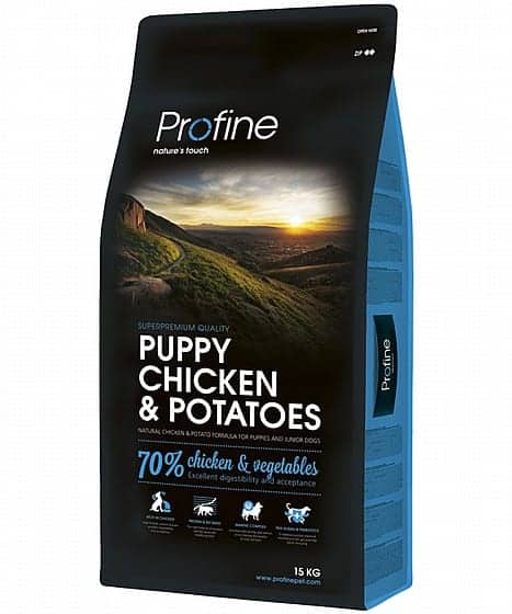 פרופיין, בשר עוף לגורי כלבים מכל הגזעים מגיע במשקלים: 3 ק"ג או 15 ק"ג.