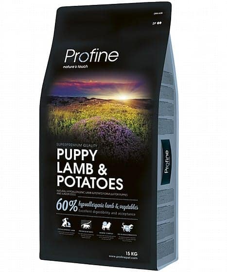 פרופיין, כבש ותפוחי אדמה מזון היפואלרגני לגורים מגיע במשקלים: 3 ק"ג או 15 ק"ג