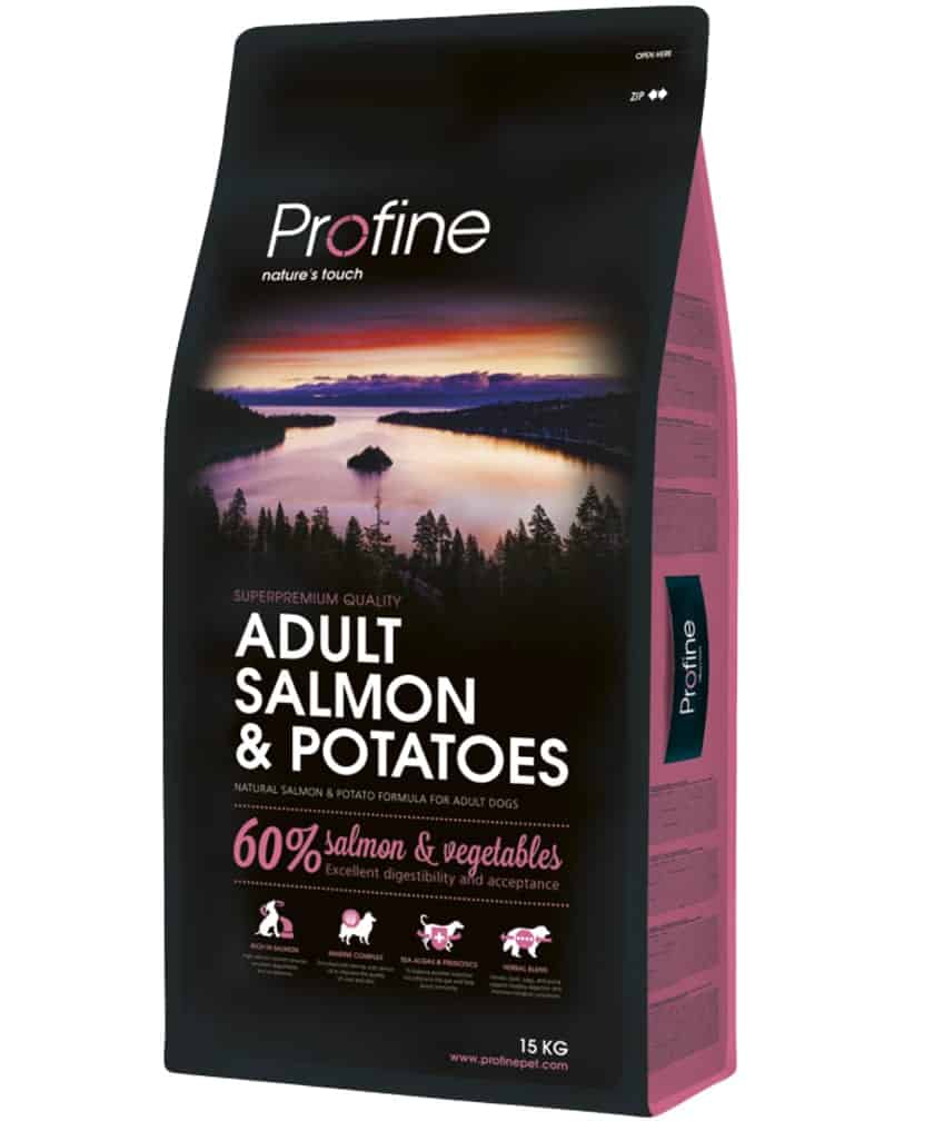 פרופיין, בשר סלמון ותפוחי אדמה לכלבים מכל הגזעים מגיע במשקלים: 3 ק"ג או 15 ק"ג