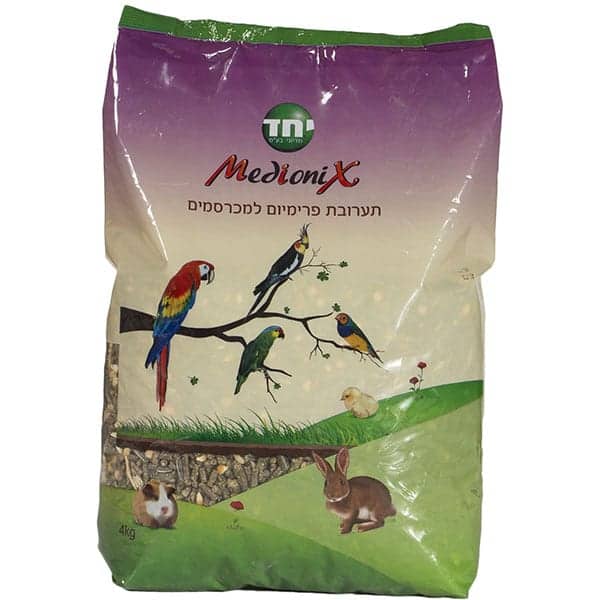 תערובת מועשרת מחומרי גלם איכותיים וטריים לכל סוגי המכרסמים  של חב' Medionix מגיע במשקל 1 ק"ג / 4 ק"ג / 20 ק"ג