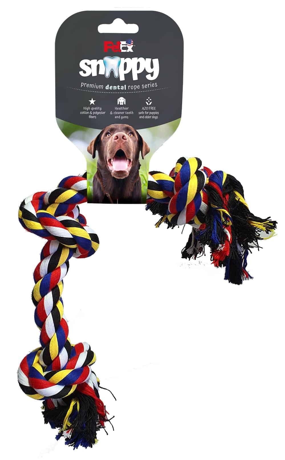 פטקס, חבל דנטלי למשחקים עם 3 קשרים, עשוי סיבי כותנה מובחרים, 38 ס"מ