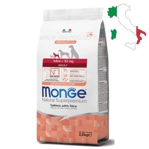 מונג', מזון יבש לכלב בוגר מגזע קטן בטעם סלמון ואורז - Monge, Mini Adult Salmon with Rice