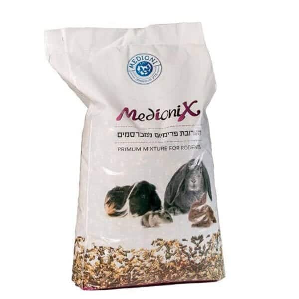 תערובת מועשרת מחומרי גלם איכותיים וטריים לכל סוגי המכרסמים  של חב' Medionix מגיע במשקל 1 ק"ג / 4 ק"ג / 20 ק"ג