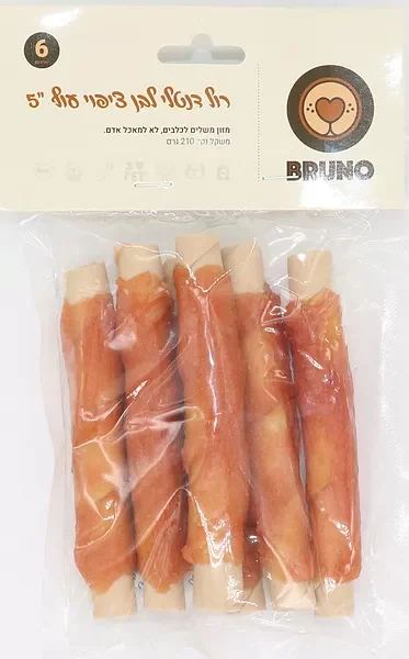 רול דנטלי לבן בציפוי עוף 5" מארז של 6 יח'