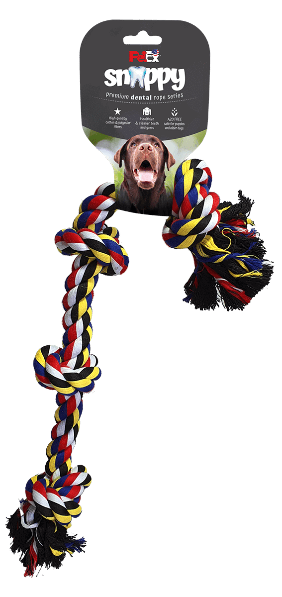 פטקס, משחק חבל דנטלי לכלב 4 קשרים ,עשוי סיבי כותנה מובחרים באורך של 70 ס"מ