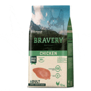 ברייוורי היפואלרגני - לכלבים בוגרים מגזע בינוני וגדול, עוף ללא דגנים וגלוטן - 12 ק"ג