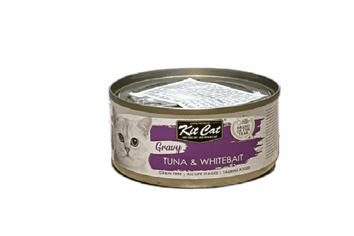 KIT CAT - קיט קט שימורים לחתול ברוטב, טונה ודגיגונים משקל 70 גרם.