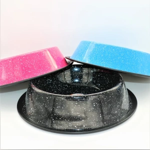 אר פור פט, צלחת נירוסטה מעוצבת בצבעים תכלת/ורוד/שחור 17 ס"מ