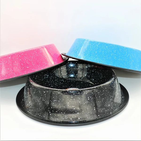 אר פור פט, צלחת נירוסטה מעוצבת בצבעים תכלת/ורוד/שחור 17 ס"מ