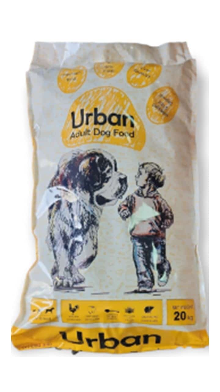 אורבן לכלבים בוגרים בטעם עוף מחולק ל 5 שקים של 4 ק"ג - 20 ק"ג.