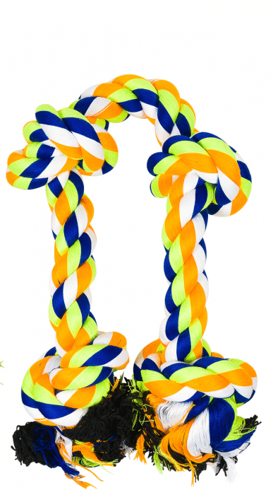 משחק חבל דנטלי לכלב 4 קשרים ,עשוי סיבי כותנה מובחרים באורך של 60 ס"מ