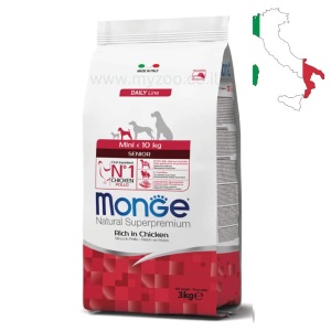 מונג', מזון יבש עשיר בבשר עוף לכלבים מבוגרים מגזע קטן 3 ק"ג - Monge, Mini Senior Rich in Chicken