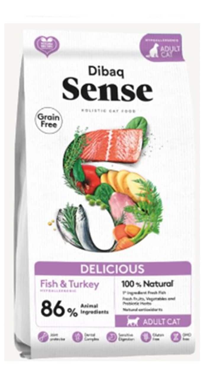 דיבאק סנס ללא דגנים לחתול בוגר ע"ב דגים והודו 1.5 או 6 ק"ג