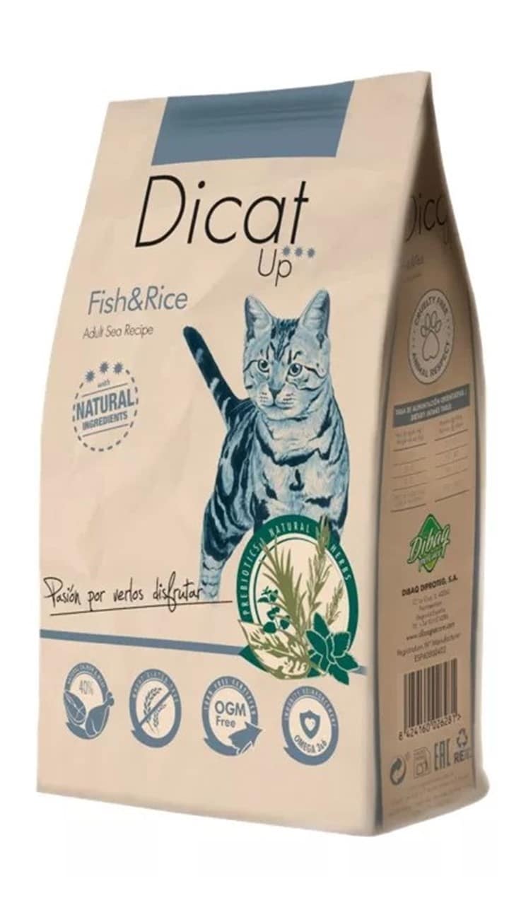 דיקאט, מזון לחתולים - דגים ואורז - 3 או 14 ק"ג