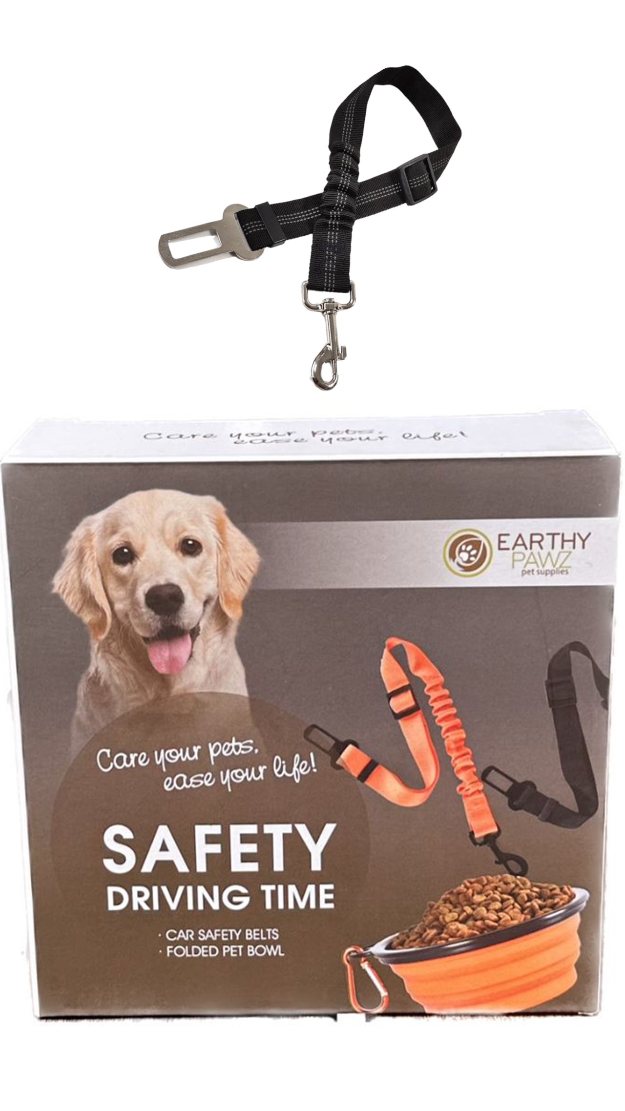 סט 2 חגורת בטיחות לכלב + צלחת מזון/שתיה מתקפלת.