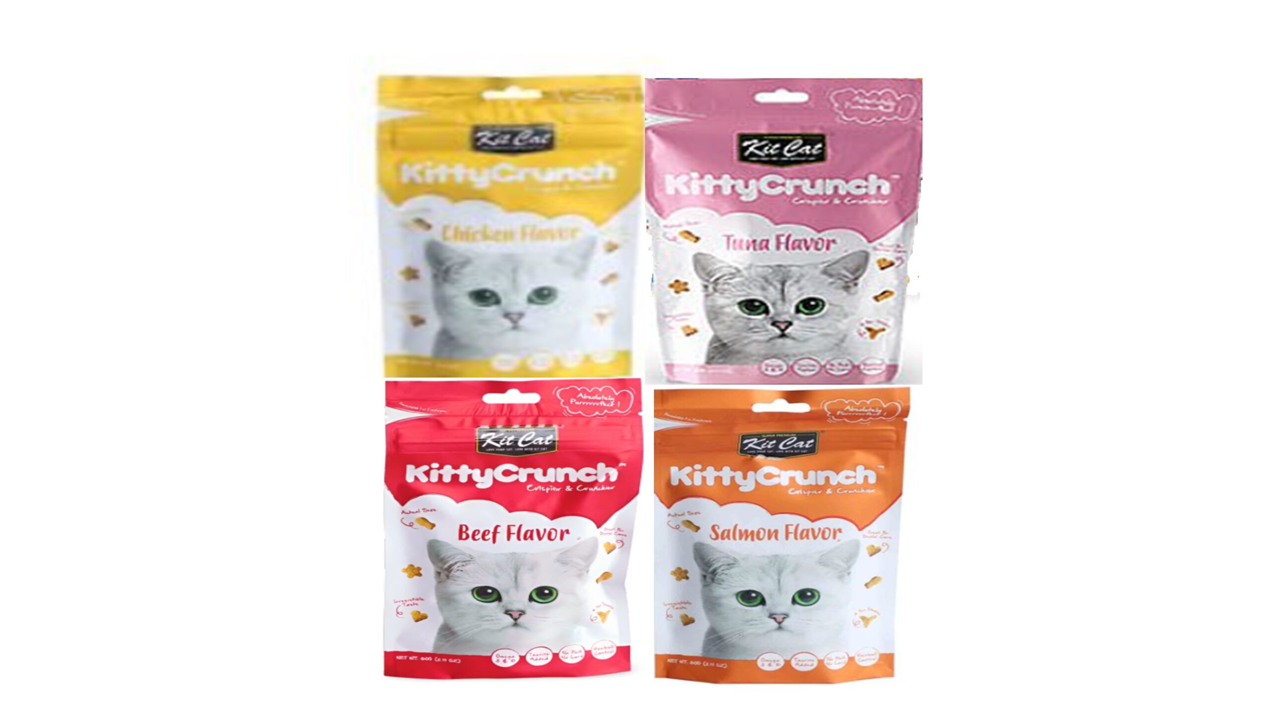 10 יח - קיט קט,  חטיף קראנץ לחתול במגוון טעמים - 60 גר'