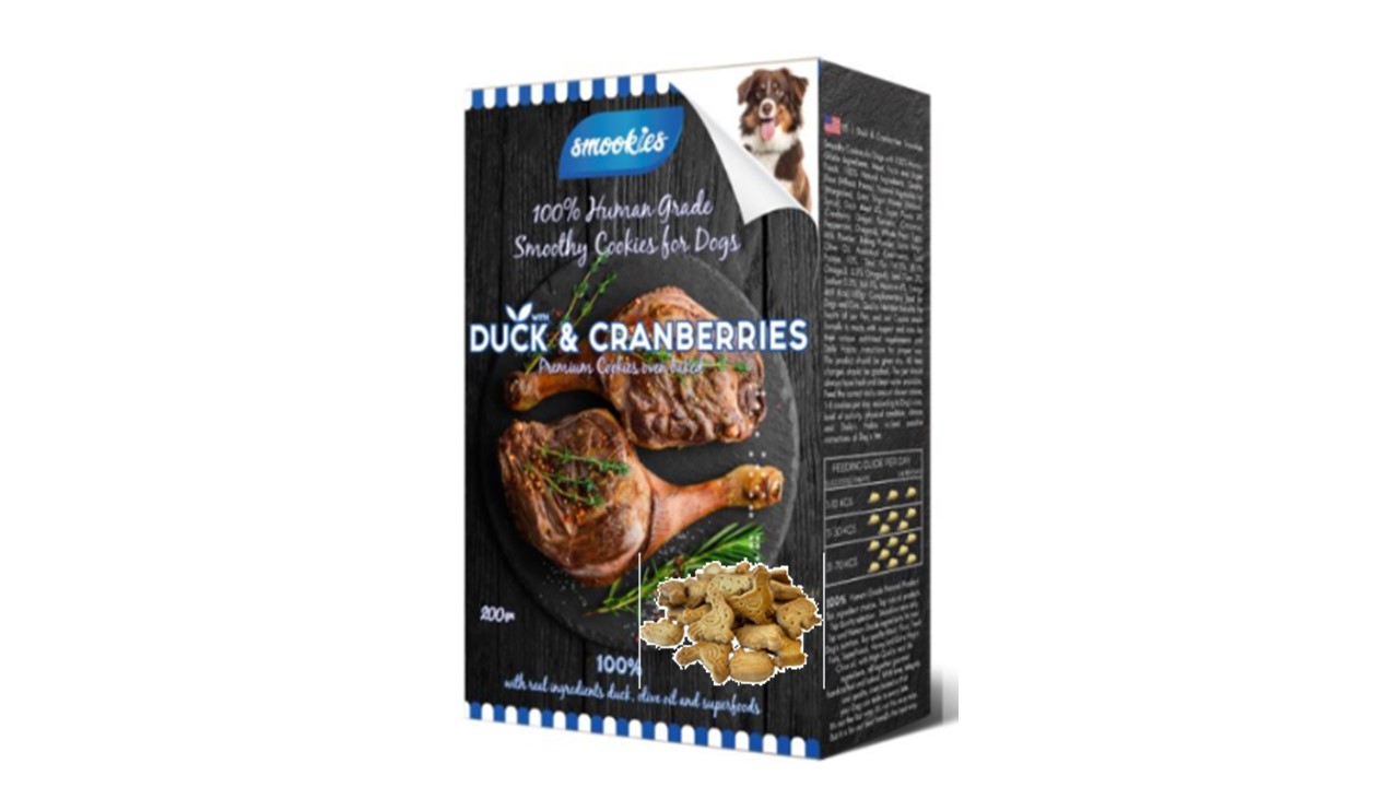 smookies, סמוקיז עוגיות לכלבים בטעם ברווז וחמוציות - 200 גרם