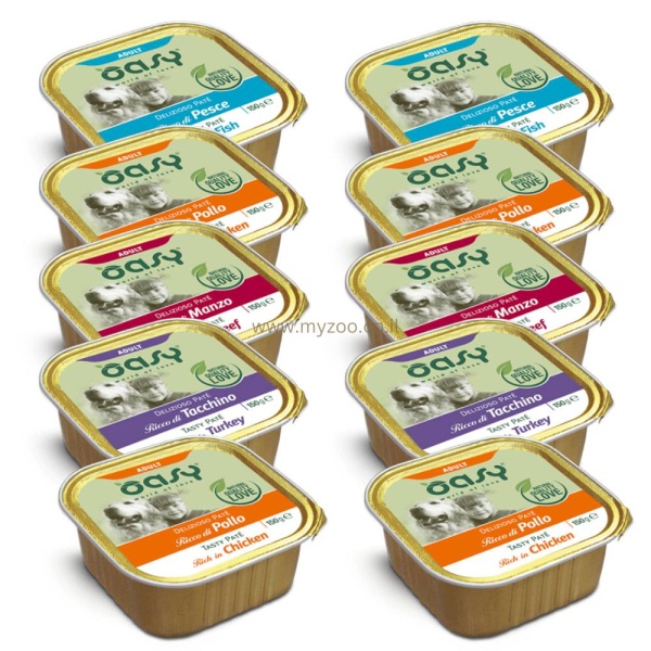 Oasy, מעדני פטה, לכלבים במגוון טעמים מארז 10+2 - משקל כולל 1.8 ק"ג