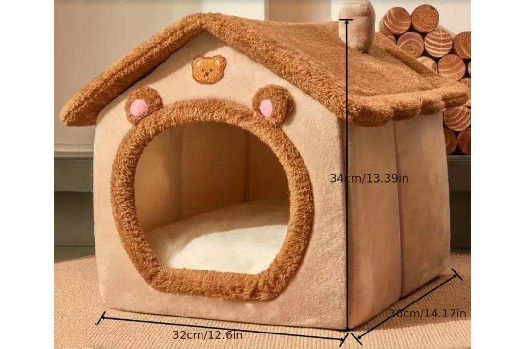 מיטה לחתול מעוצבת צבע חום/בז - דגם בית