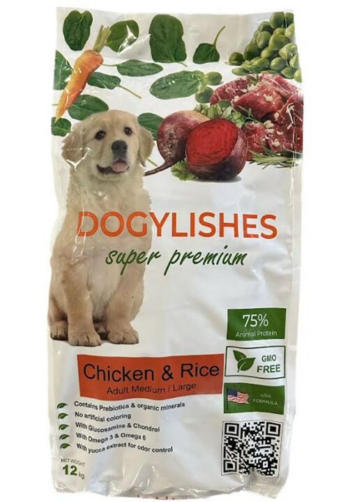 דוגילישס מזון יבש סופר פרימיום, ע"ב עוף ואורז - 12 ק”ג