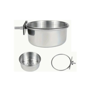 קערת נירוסטה עם הברגה על הסורגים של הכלוב - 3 גדלים