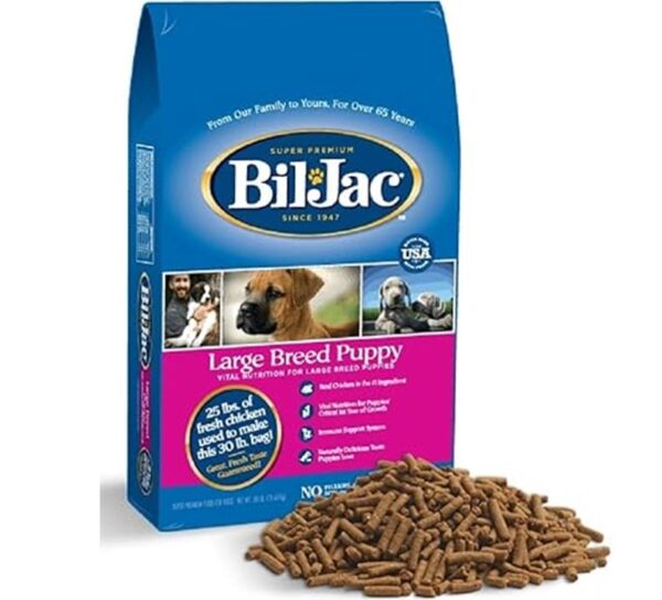 BIL JAC, ביל ג’ק מזון לגורי כלבים מגזע בינוני/גדול במשקלים: 6.8 ק"ג או 13.6 ק"ג