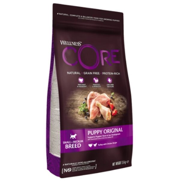 Wellness CORE, וולנס קור  מזון יבש לגורי כלבים מגזע קטן בטעם הודו - 1.5 ק"ג