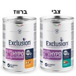 אExclusion, אקסלוז'ן מזון טבעי היפו אלרגני לכלב 90% בשר בטעמים צבי או ברווז- 400 גרם