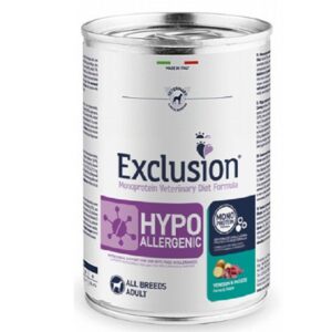 אExclusion, אקסלוז'ן מזון טבעי היפו אלרגני לכלב 90% בשר בטעמים צבי או ברווז- 400 גרם - היפו-אלרגני-צבי