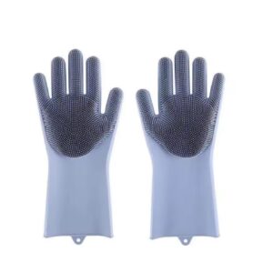 זוג כפפות סיליקון עם מברשת קירצוף לרחיצת בעלי חיים