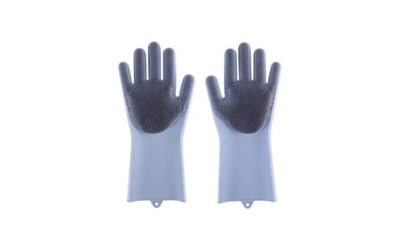 זוג כפפות סיליקון עם מברשת קירצוף לרחיצת בעלי חיים