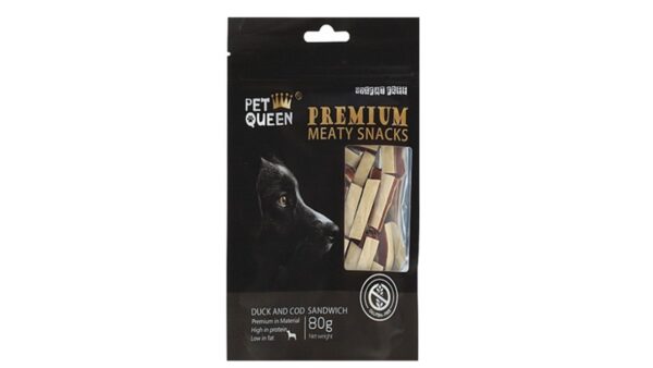 PET QUEEN, פט קווין חטיף נגיסי ברווז ודג קוד – 80 גרם