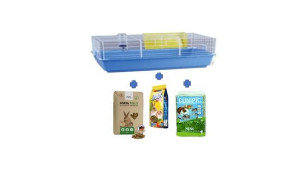 כלוב למכרסמים 80 ס"מ + מזון קיקי 1 ק"ג + אספסת 1 ק"ג + מצע שבבי 20 ליטר