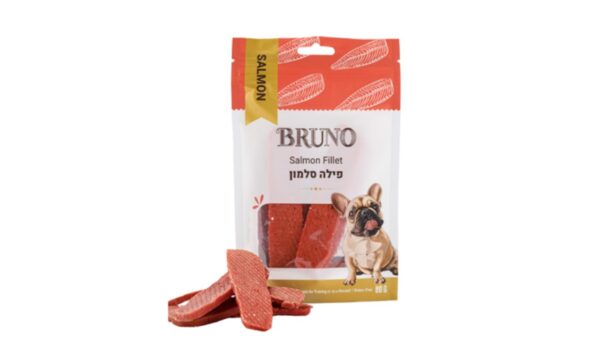 Bruno (ברונו) – חטיף פילה סלמון איכותיים לכלב, 80 גרם
