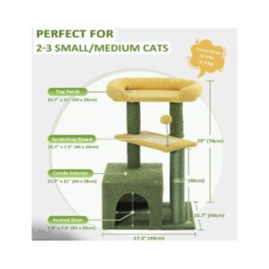 מגרדת לחתול דגם מגדל דו-שלבי – כולל בית מסתור, משטח תצפית ועמוד גירוד - במגוון צבעים