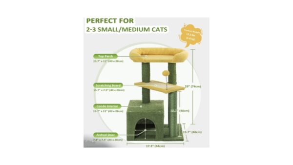 מגרדת לחתול דגם מגדל דו-שלבי – כולל בית מסתור, משטח תצפית ועמוד גירוד - במגוון צבעים